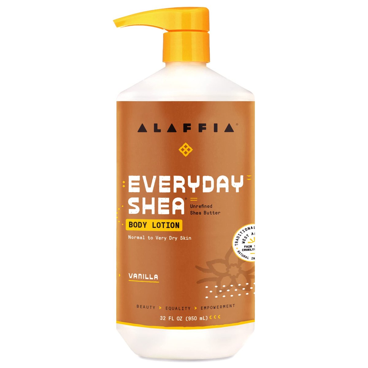 Alaffia EveryDay Shea Body Lotion – Normale bis sehr trockene Haut, feuchtigkeitsspendend mit Sheabutter und Lemongras, Fair Trade, Vanille, 946 ml