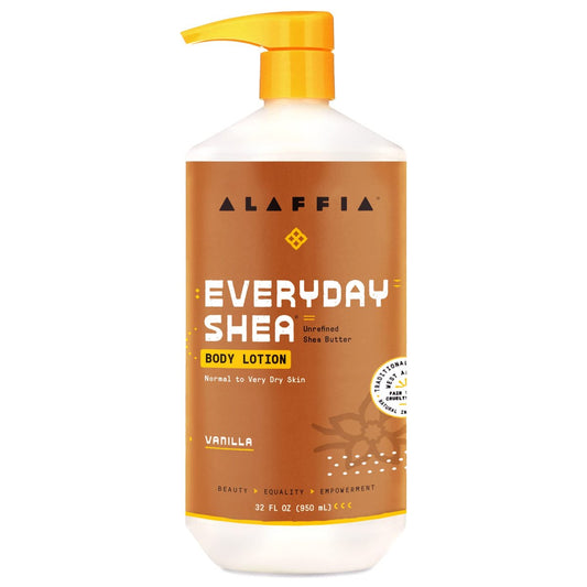Alaffia EveryDay Shea Body Lotion – Normale bis sehr trockene Haut, feuchtigkeitsspendend mit Sheabutter und Lemongras, Fair Trade, Vanille, 946 ml