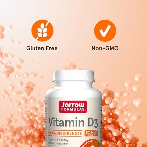 Jarrow Formulas Vitamin D3 125 mcg (5000 IE) - 100 Softgels - Knochengesundheit, Immununterstützung & Kalziumstoffwechsel - Glutenfrei