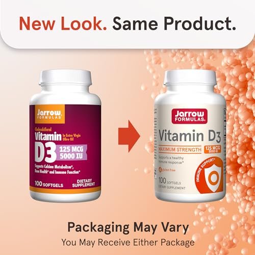 Jarrow Formulas Vitamin D3 125 mcg (5000 IE) - 100 Softgels - Knochengesundheit, Immununterstützung & Kalziumstoffwechsel - Glutenfrei