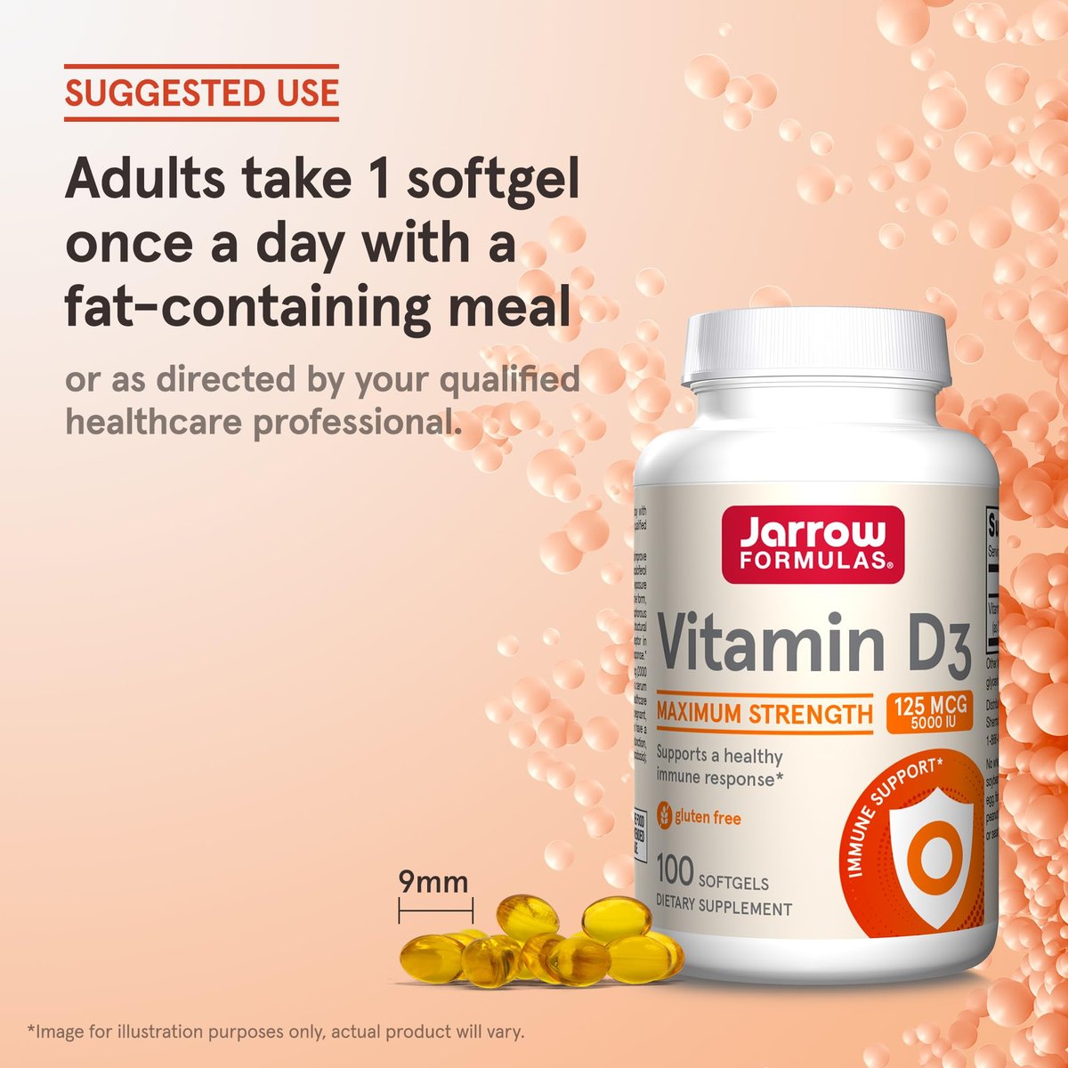 Jarrow Formulas Vitamin D3 125 mcg (5000 IE) - 100 Softgels - Knochengesundheit, Immununterstützung & Kalziumstoffwechsel - Glutenfrei