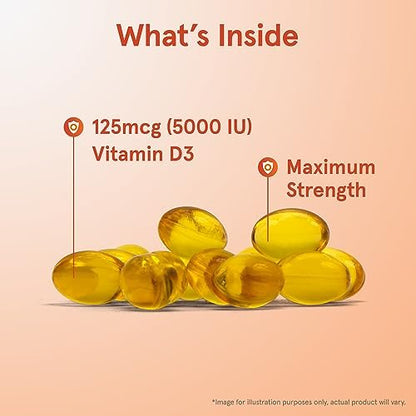 Jarrow Formulas Vitamin D3 125 mcg (5000 IE) - 100 Softgels - Knochengesundheit, Immununterstützung & Kalziumstoffwechsel - Glutenfrei