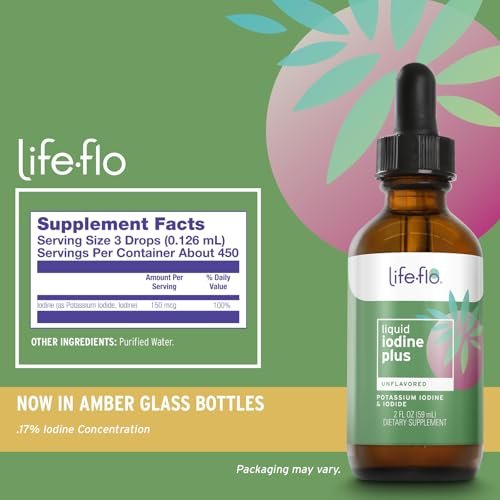 Life-flo Flüssiges Jod Plus 150 mcg – Jodpräparat zur Unterstützung der Schilddrüse,* für gesunde Energie & Stoffwechsel* mit Jod und Kaliumjodid (geschmacksneutral)