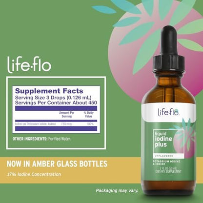 Life-flo Flüssiges Jod Plus 150 mcg – Jodpräparat zur Unterstützung der Schilddrüse,* für gesunde Energie & Stoffwechsel* mit Jod und Kaliumjodid (geschmacksneutral)