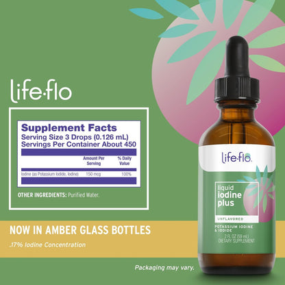 Life-flo Flüssiges Jod Plus 150 mcg – Jodpräparat zur Unterstützung der Schilddrüse,* für gesunde Energie & Stoffwechsel* mit Jod und Kaliumjodid (geschmacksneutral)
