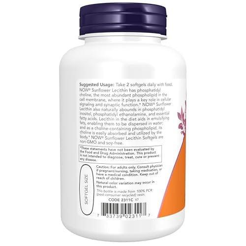 NOW Foods Sonnenblumen-Lecithin 1200 mg mit Phosphatidylcholin, 100 Weichkapseln