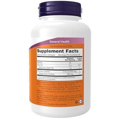 NOW Foods Sonnenblumen-Lecithin 1200 mg mit Phosphatidylcholin, 100 Weichkapseln
