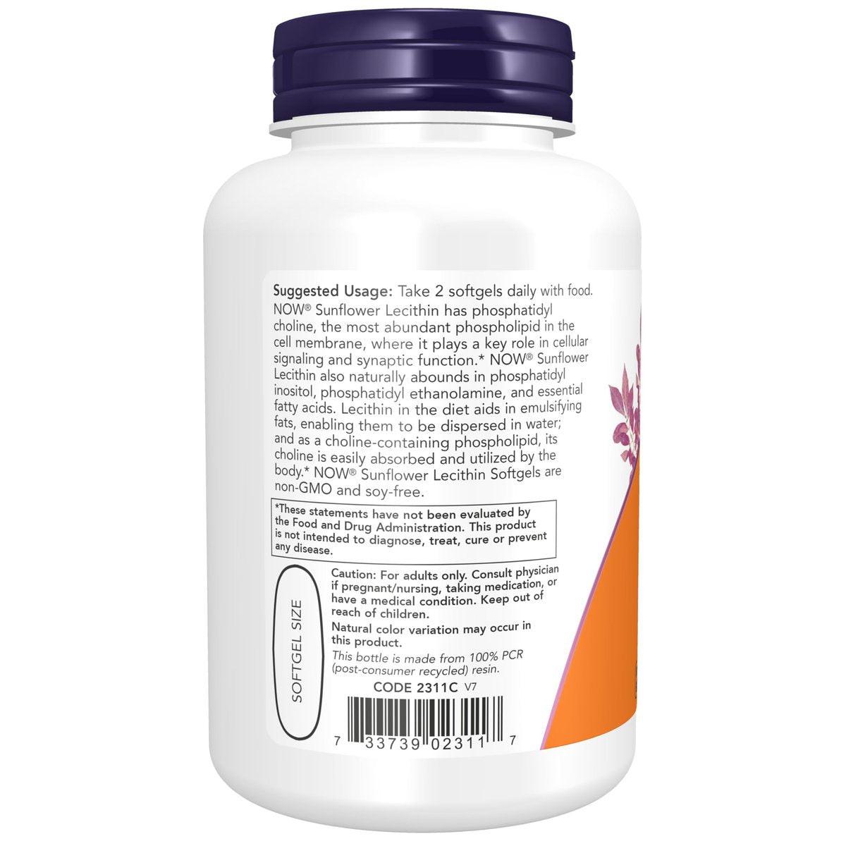 NOW Foods Sonnenblumen-Lecithin 1200 mg mit Phosphatidylcholin, 100 Weichkapseln