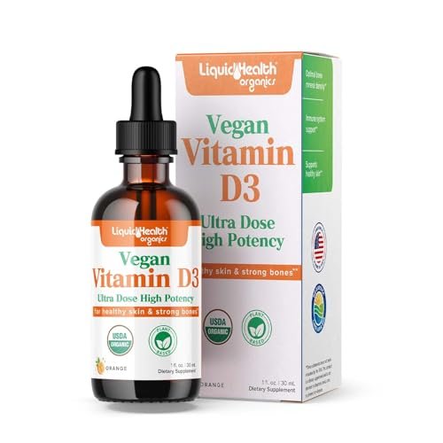 LIQUIDHEALTH Vitamin D3 4000 IE, USDA Bio Vitamin D Flüssig-Tropfen für Erwachsene & Kinder, Veganes Vitamin D zur Unterstützung des Immunsystems, Knochengesundheit, Stimmungsunterstützung, Gesunde Haut – Hergestellt in den USA (30 ml)