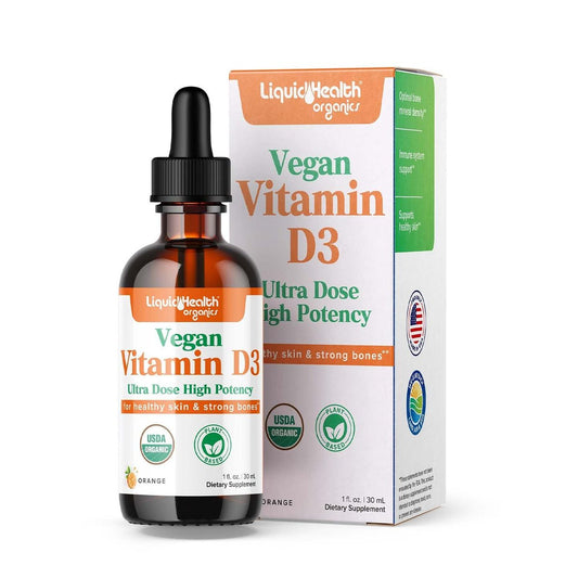 LIQUIDHEALTH Vitamin D3 4000 IE, USDA Bio Vitamin D Flüssig-Tropfen für Erwachsene & Kinder, Veganes Vitamin D zur Unterstützung des Immunsystems, Knochengesundheit, Stimmungsunterstützung, Gesunde Haut – Hergestellt in den USA (30 ml)