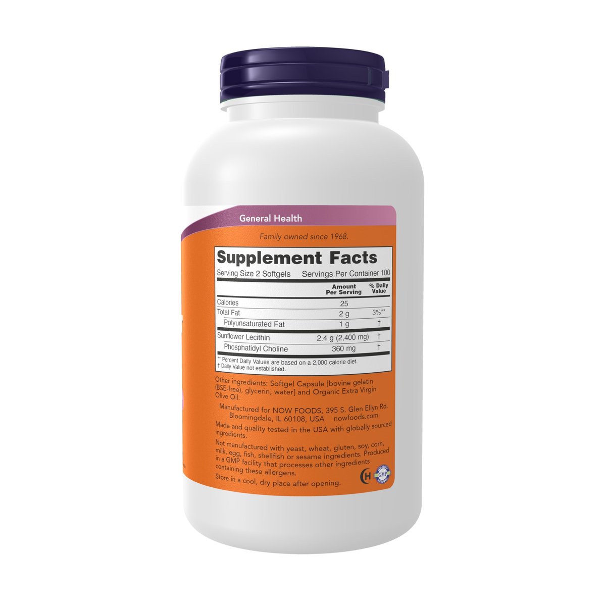NOW Foods Sonnenblumen-Lecithin 1200 mg mit Phosphatidylcholin, 200 Kapseln