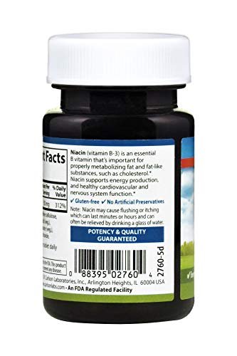 Carlson Niacin 50 mg – 100 Tabletten zur Unterstützung des Cholesterinstoffwechsels, Energieproduktion, Herzgesundheit und Nervenfunktion