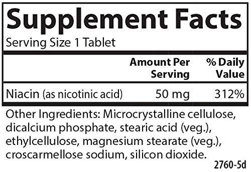 Carlson Niacin 50 mg – 100 Tabletten zur Unterstützung des Cholesterinstoffwechsels, Energieproduktion, Herzgesundheit und Nervenfunktion