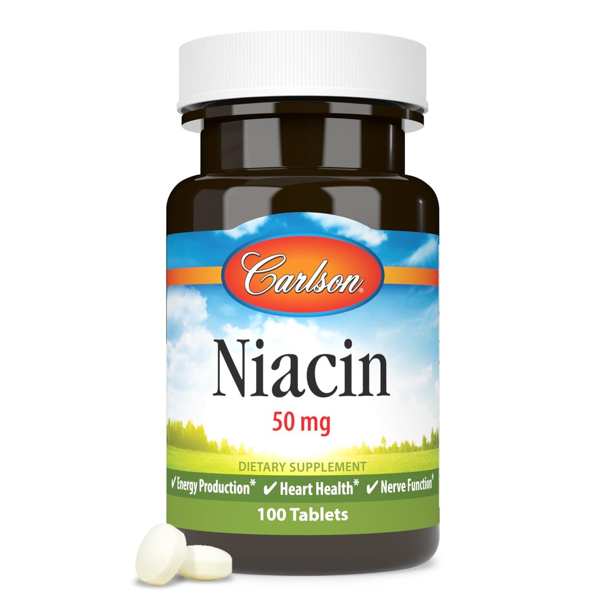 Carlson Niacin 50 mg – 100 Tabletten zur Unterstützung des Cholesterinstoffwechsels, Energieproduktion, Herzgesundheit und Nervenfunktion