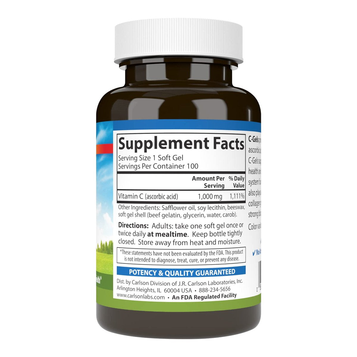 Carlson C-Gels 1000 mg – Vitamin-C-Weichkapseln für Immunsystem & Herzgesundheit, 100 Stück