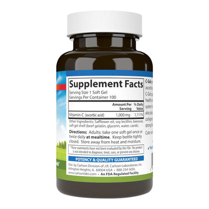 Carlson C-Gels 1000 mg – Vitamin-C-Weichkapseln für Immunsystem & Herzgesundheit, 100 Stück