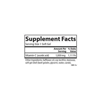 Carlson C-Gels 1000 mg – Vitamin-C-Weichkapseln für Immunsystem & Herzgesundheit, 100 Stück