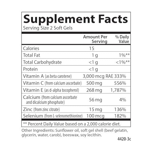 Carlson ACES + Zn – Vitamine A, C, E + Selen & Zink für Zellgesundheit & Immununterstützung, 60 Softgels