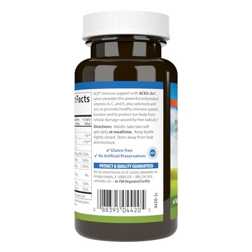 Carlson ACES + Zn – Vitamine A, C, E + Selen & Zink für Zellgesundheit & Immununterstützung, 60 Softgels