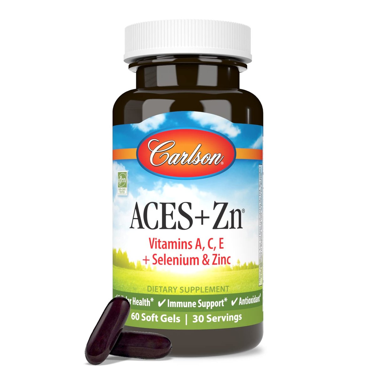 Carlson ACES + Zn – Vitamine A, C, E + Selen & Zink für Zellgesundheit & Immununterstützung, 60 Softgels