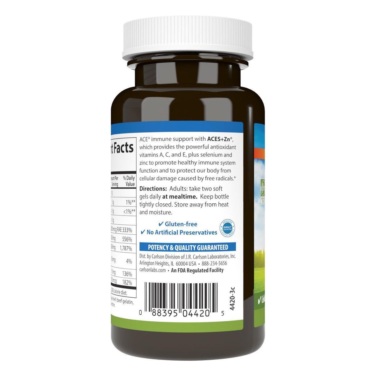 Carlson ACES + Zn – Vitamine A, C, E + Selen & Zink für Zellgesundheit & Immununterstützung, 60 Softgels