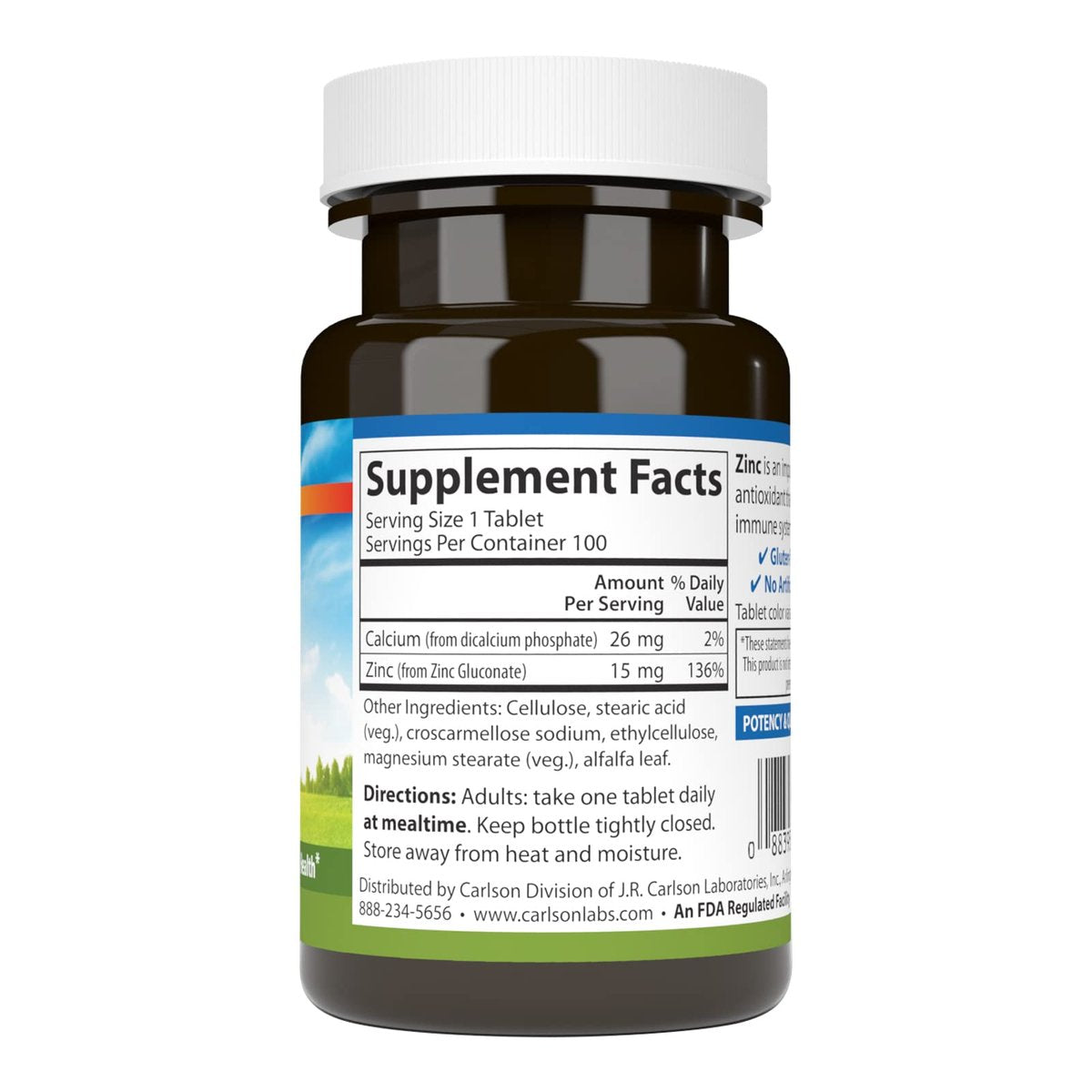 Carlson Zink 15 mg – 100 Tabletten | Immunsystem & Hautgesundheit | Zinkgluconat