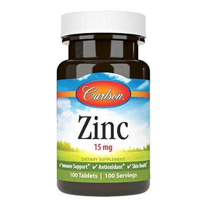 Carlson Zink 15 mg – 100 Tabletten | Immunsystem & Hautgesundheit | Zinkgluconat