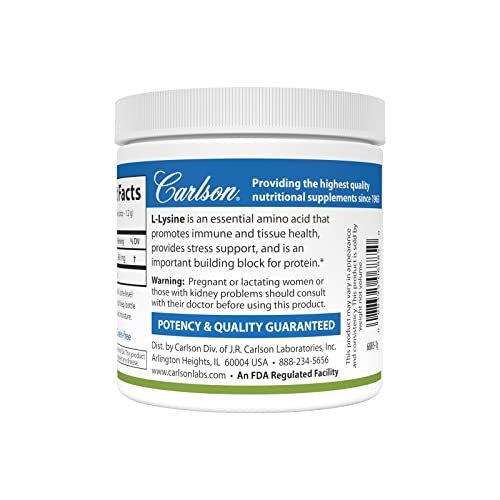 Carlson L-Lysin-Pulver, freie Aminosäure, 960 mg, unterstützt gesundes Gewebe & Muskelentwicklung, 100 g