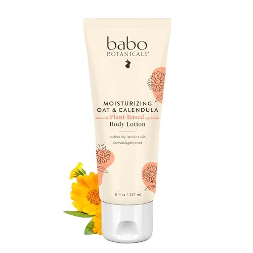 Babo Botanicals Feuchtigkeitslotion mit Hafer und Ringelblume – Für trockene oder empfindliche Haut – Für alle Altersgruppen – Vegan – Leicht duftend