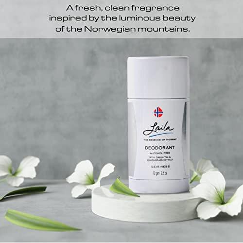 Geir Ness Laila Deodorant – mit grünem Tee und Lemongras-Extrakten – alkohol- und aluminiumfrei – lang anhaltender, frischer und sauberer Duft