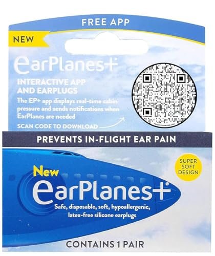 EarPlanes Plus (1 Paar) – Silikon-Ohrstöpsel für Flugreisen, Transparent