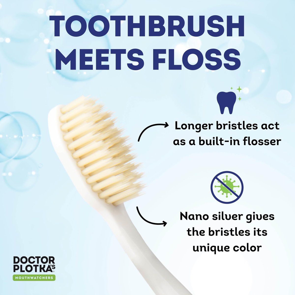 MOUTHWATCHERS Soft Flossing Manual Zahnbürste für Erwachsene, Blau, Ultra Clean, Geeignet für empfindliche Zähne und Zahnfleisch