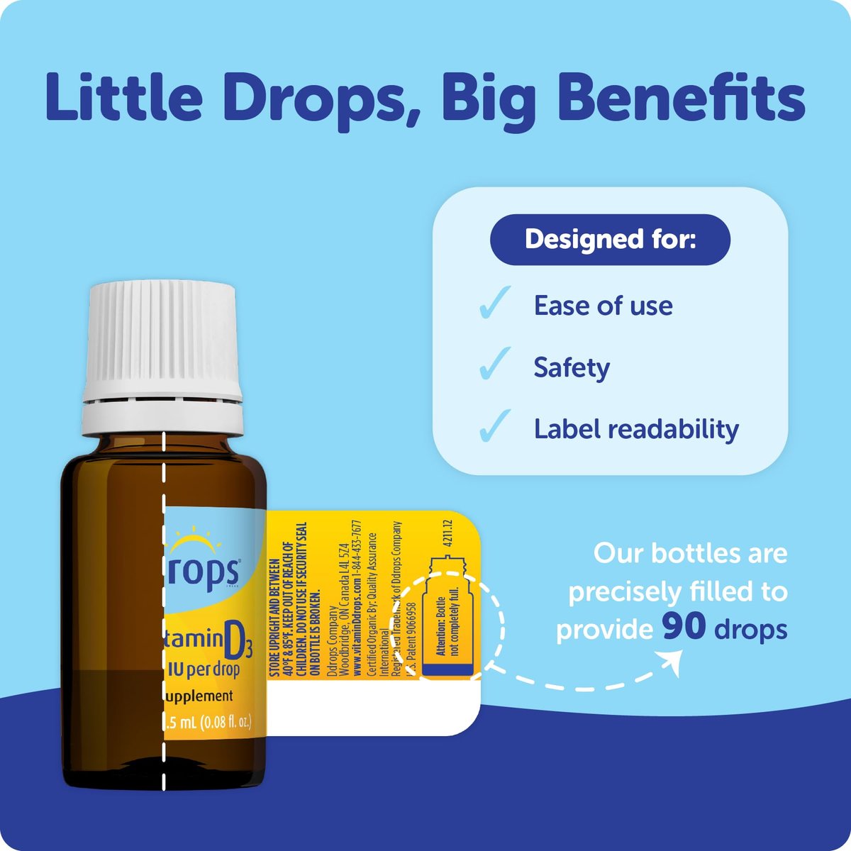 Ddrops Baby 400 IE Vitamin D Tropfen – 90 Tropfen (2,5 ml) für Säuglinge & Kleinkinder