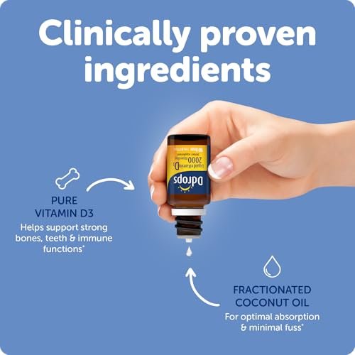 Ddrops Erwachsene 2000 IE 180 Tropfen – Flüssiges Vitamin D3 Präparat für starke Knochen & Immunsystem