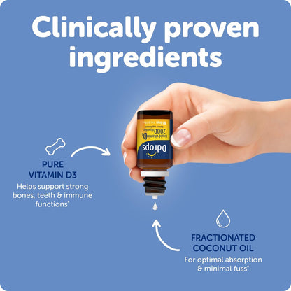 Ddrops Erwachsene 2000 IE 180 Tropfen – Flüssiges Vitamin D3 Präparat für starke Knochen & Immunsystem