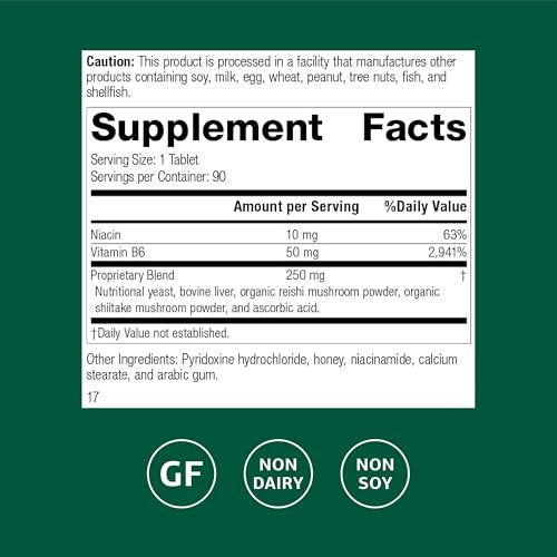 Standard Process B6-Niacinamid – Unterstützt Energie-Stoffwechsel & Herzgesundheit – Fördert Verdauungs- & Blutkreislaufsysteme – Glutenfrei, laktosefrei & sojafrei – 90 Tabletten (90 Portionen)