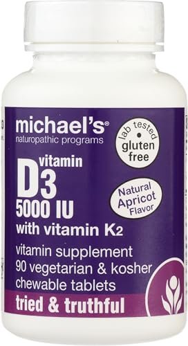 Michael's Health Naturopathic Programs Vitamin D3 mit K2 - 90 Kautabletten - Aprikosen-Geschmack - Unterstützung für Skelett & Immunsystem - Ohne Zuckerzusatz - Vegetarisch & Koscher - 90 Portionen