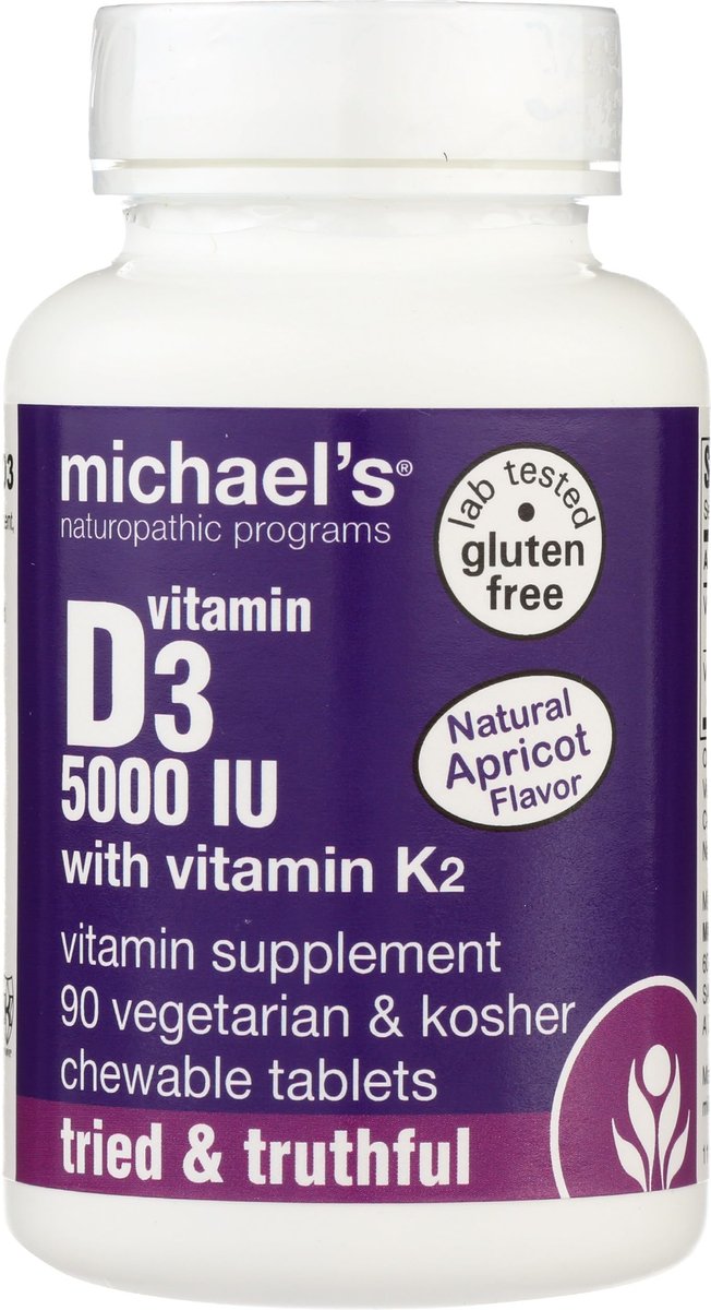 Michael's Health Naturopathic Programs Vitamin D3 mit K2 - 90 Kautabletten - Aprikosen-Geschmack - Unterstützung für Skelett & Immunsystem - Ohne Zuckerzusatz - Vegetarisch & Koscher - 90 Portionen