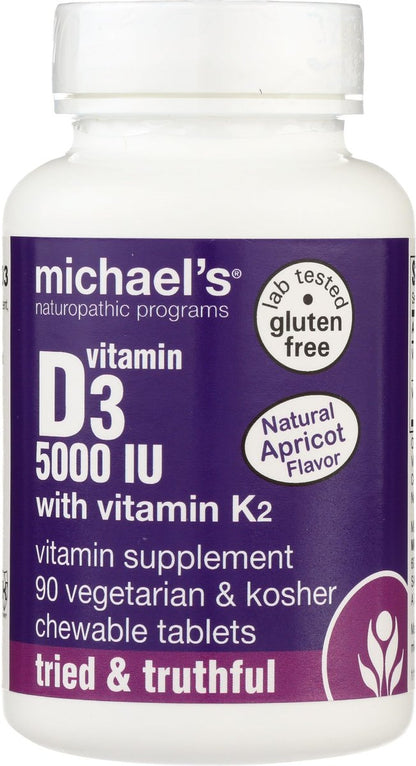 Michael's Health Naturopathic Programs Vitamin D3 mit K2 - 90 Kautabletten - Aprikosen-Geschmack - Unterstützung für Skelett & Immunsystem - Ohne Zuckerzusatz - Vegetarisch & Koscher - 90 Portionen