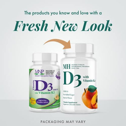 Michael's Health Naturopathic Programs Vitamin D3 mit K2 - 90 Kautabletten - Aprikosen-Geschmack - Unterstützung für Skelett & Immunsystem - Ohne Zuckerzusatz - Vegetarisch & Koscher - 90 Portionen