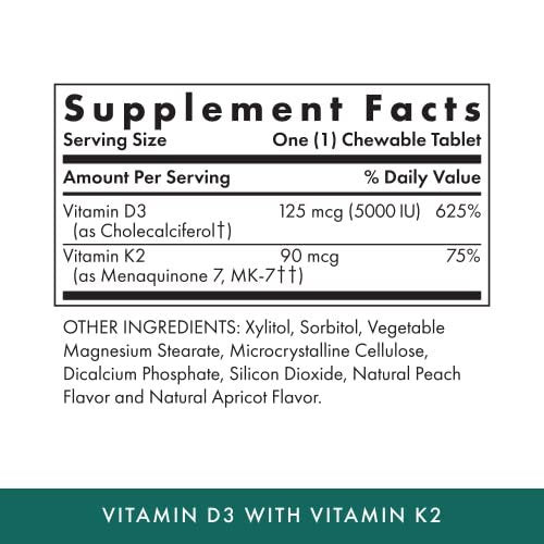 Michael's Health Naturopathic Programs Vitamin D3 mit K2 - 90 Kautabletten - Aprikosen-Geschmack - Unterstützung für Skelett & Immunsystem - Ohne Zuckerzusatz - Vegetarisch & Koscher - 90 Portionen