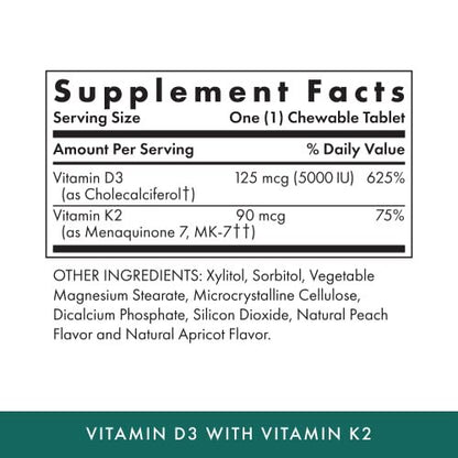Michael's Health Naturopathic Programs Vitamin D3 mit K2 - 90 Kautabletten - Aprikosen-Geschmack - Unterstützung für Skelett & Immunsystem - Ohne Zuckerzusatz - Vegetarisch & Koscher - 90 Portionen