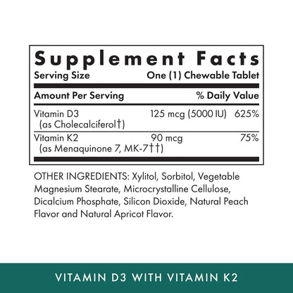 Michael's Health Naturopathic Programs Vitamin D3 mit K2 - 90 Kautabletten - Aprikosen-Geschmack - Unterstützung für Skelett & Immunsystem - Ohne Zuckerzusatz - Vegetarisch & Koscher - 90 Portionen