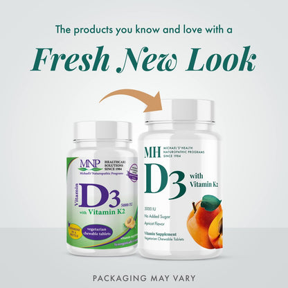 Michael's Health Naturopathic Programs Vitamin D3 mit K2 - 90 Kautabletten - Aprikosen-Geschmack - Unterstützung für Skelett & Immunsystem - Ohne Zuckerzusatz - Vegetarisch & Koscher - 90 Portionen