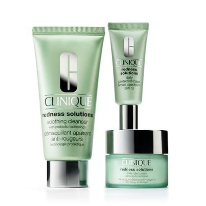 Clinique Redness Solutions Rötungen Set | Beruhigender Reiniger, 2,5 Fl Oz | Tägliche Pflegecreme, 1 Fl Oz | Tägliche Schutzbasis SPF 15, 0,5 Fl Oz