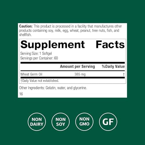 Standard Process Weizenkeimöl - Unterstützt Antioxidantienaktivität & Immunsystem - Fördert Bewegungsaktivität, Körpergesundheit & Zellfunktion - Glutenfrei, laktosefrei & sojafrei - 60 Softgels