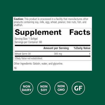 Standard Process Weizenkeimöl - Unterstützt Antioxidantienaktivität & Immunsystem - Fördert Bewegungsaktivität, Körpergesundheit & Zellfunktion - Glutenfrei, laktosefrei & sojafrei - 60 Softgels