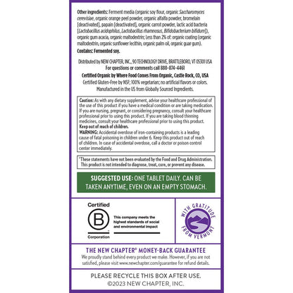 New Chapter Frauen Multivitamin – Eisen, B6, B12, Biotin für Haarwachstum, D3, Vitamin C, Zink für Immun- & Stressunterstützung, Sanft auf nüchternen Magen, 1 Tablette täglich, Nicht-GVO, Glutenfrei, 18+, 48 Tabletten