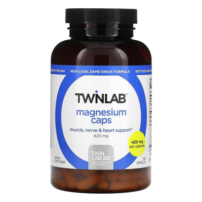 Twinlab Magnesium Kapseln – Hochabsorbierendes Magnesiumpräparat gegen Wadenkrämpfe, 420 mg, 200 Kapseln