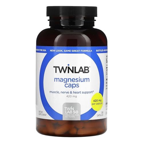 Twinlab Magnesium Kapseln – Hochabsorbierendes Magnesiumpräparat gegen Wadenkrämpfe, 420 mg, 200 Kapseln